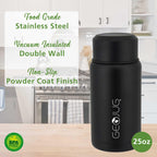Brentwood GeoJug 25 oz Insulated Stainless Steel Food Jar with Bowl and Folding Spoon, Black