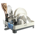 Gibson Home Nestcraft white stainless steel dish rack with swivel drain spout and utensil holder