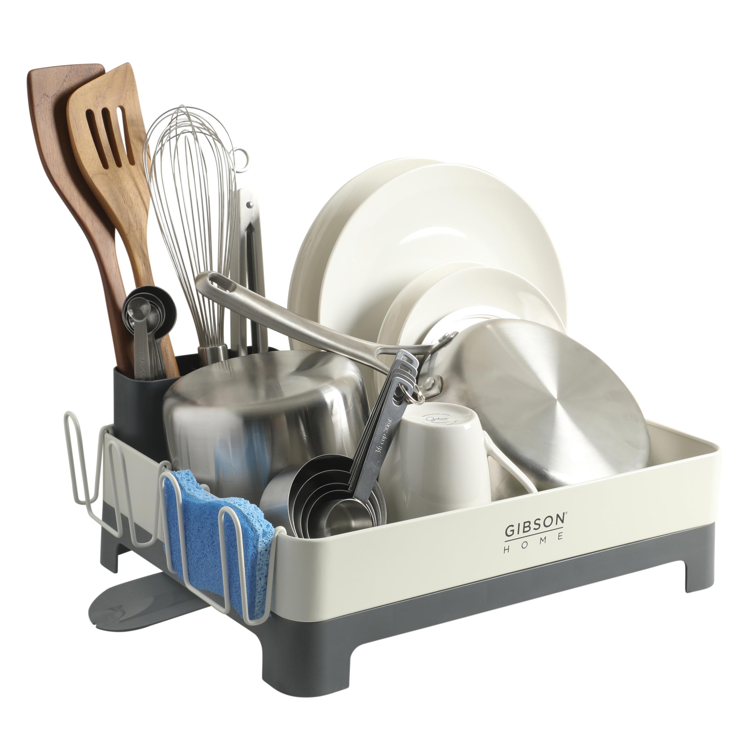 Gibson Home Nestcraft white stainless steel dish rack with swivel drain spout and utensil holder