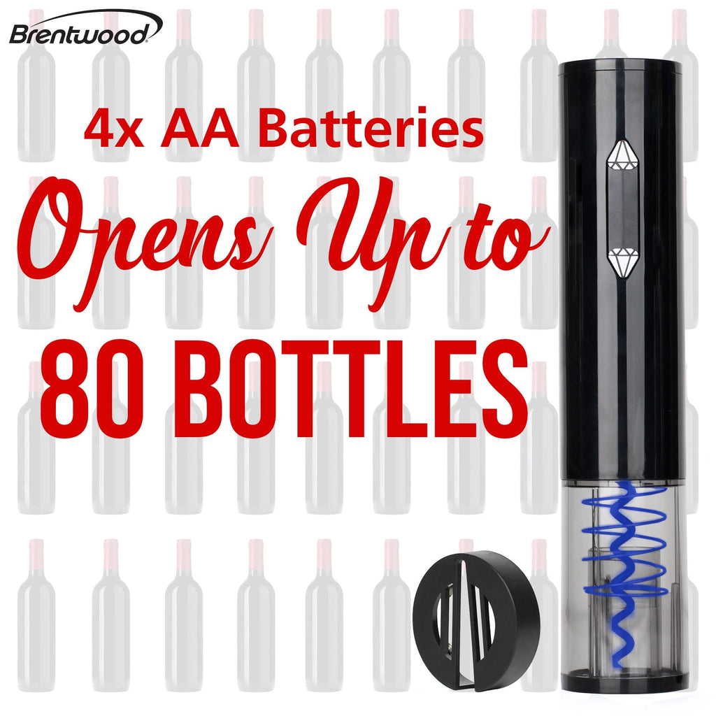 Brentwood Portable Electric Wine Bottle Opener with Foil Cutter, Black