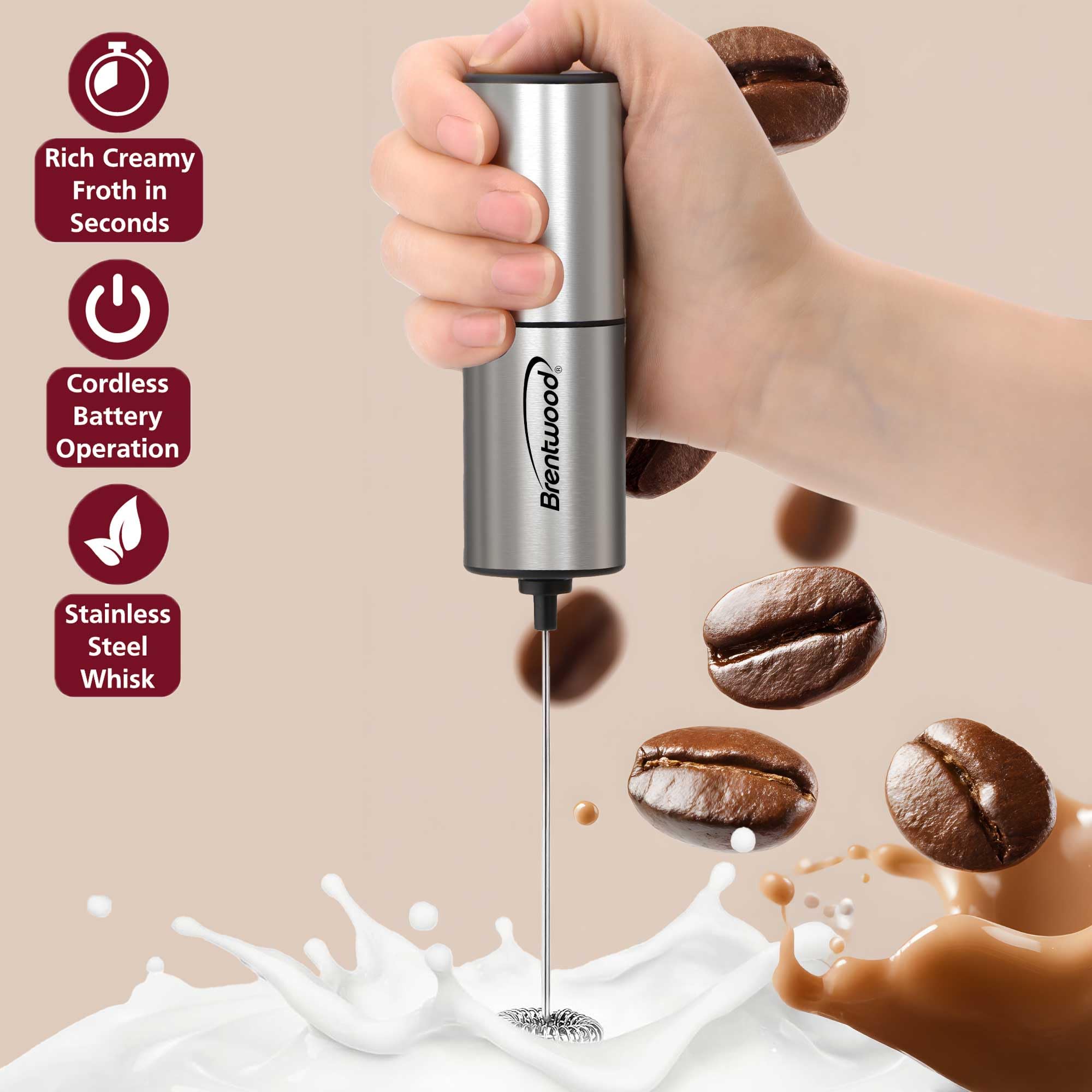Brentwood Battery-Operated Stainless Steel Electric Milk Frother