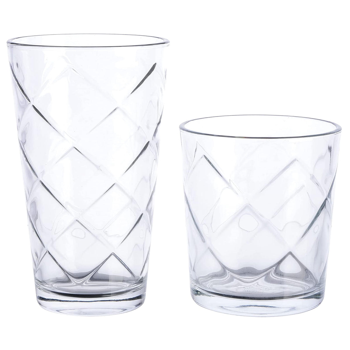 Gibson Home Lattice Glassware Set, 16-Piece with 16 Oz Tumblers and 13.5 Oz Double Old Fashioned Glasses, Clear
