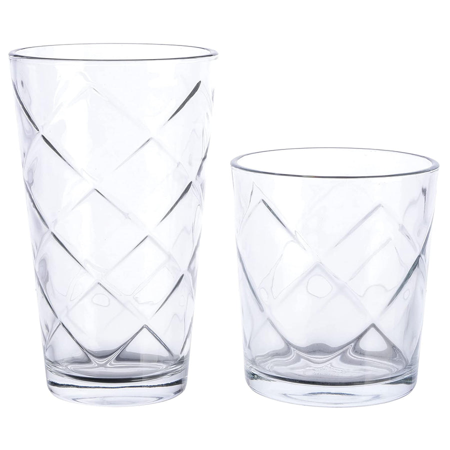 Gibson Home Lattice Glassware Set, 16-Piece with 16 Oz Tumblers and 13.5 Oz Double Old Fashioned Glasses, Clear