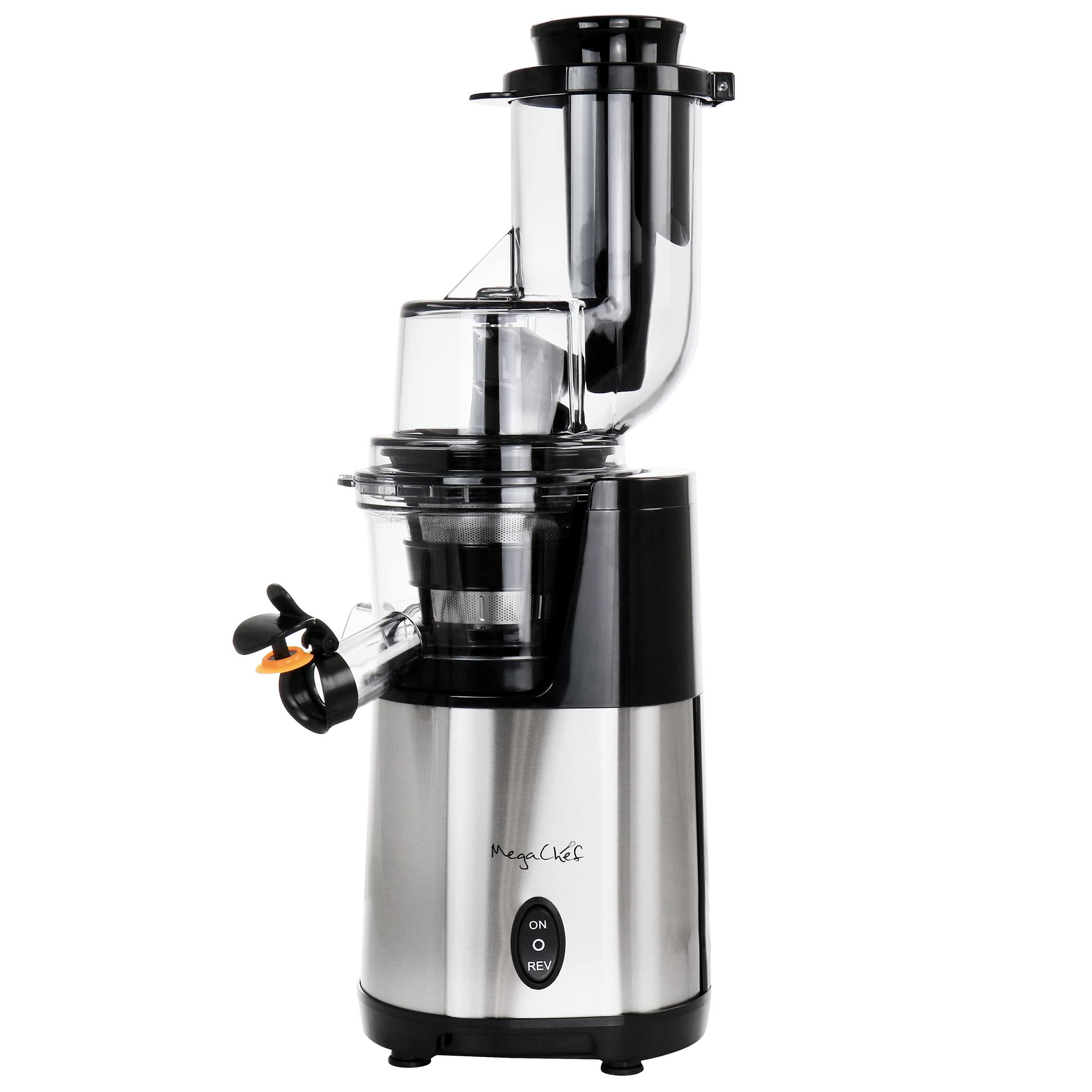 MegaChef Pro Stainless Steel Slow Masticating Juicer – Chrome Silver, Cold-Press Auger, Quiet, Easy-Clean Fruit & Vegetable Juicer