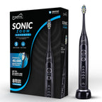 SuperSonic Sonic Zoom Advance Rechargeable Sonic Toothbrush – Black, 40,000 VPM with 5 Modes, 8 Brush Heads & Travel Case