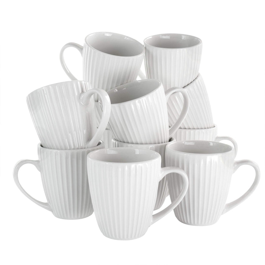 Elama Elle 12 Piece Round Porcelain Mug Set in White, 8 oz