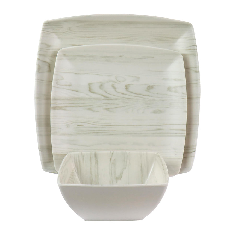 Gibson Home Woodgrain 12-Piece Melamine Dinnerware Set, Service for 4, White