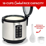 Brentwood RC-5116DS 6-Function Smart Multi-Cooker, 16 Cups Cooked, Stainless Steel