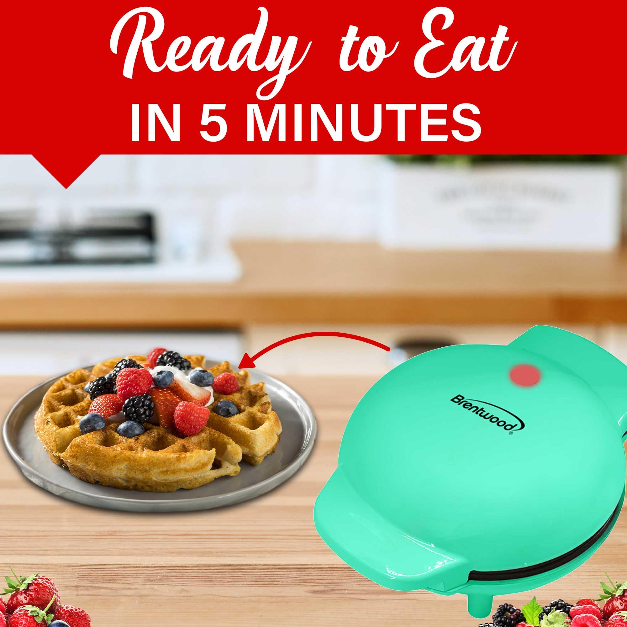 Brentwood TS-2141BL 5-Inch Non-Stick Mini Waffle Maker - Blue, 400W Multi-Use Maker for Waffles, Chaffles & Hash Browns