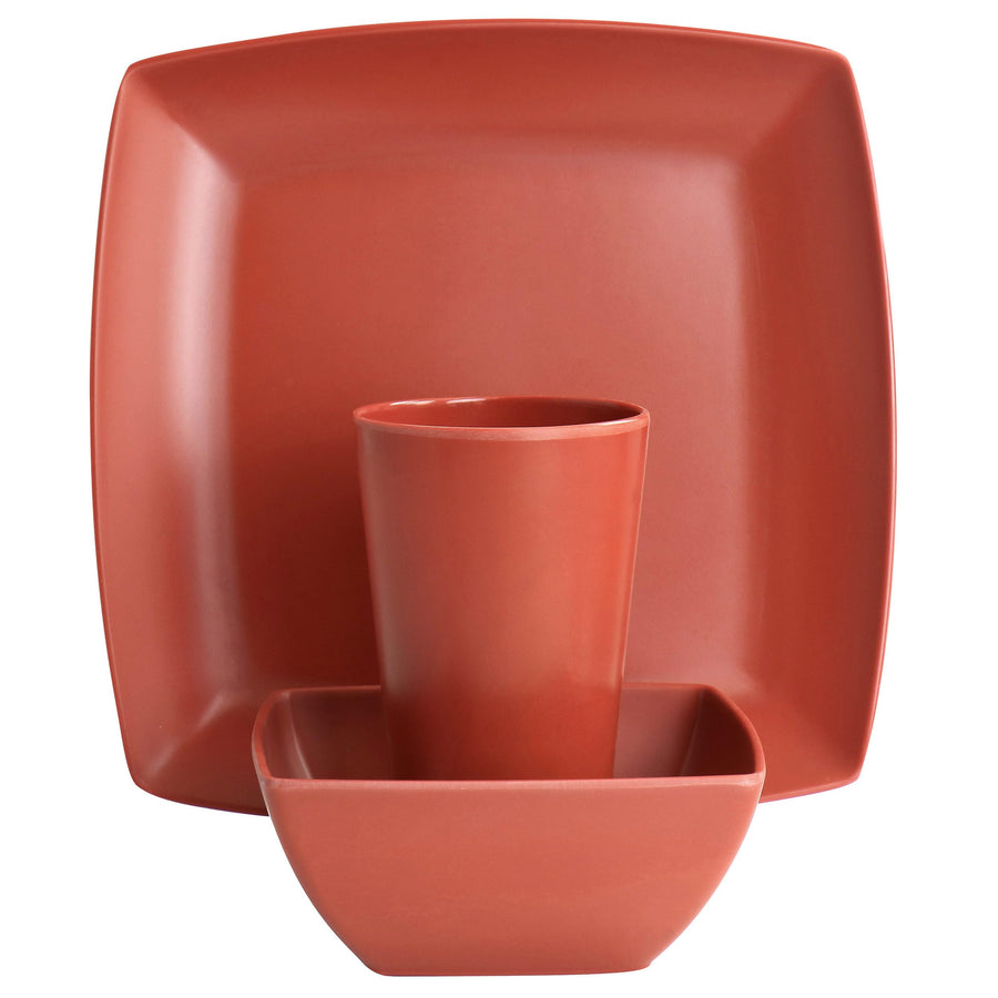 Gibson Home Grayson 12-Piece Square Melamine Dinnerware Set, Service for 4, Orange
