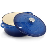 MegaChef Enameled Cast Iron Dutch Oven with Self-Basting Lid, 6.35 Qt Round, 11 Inch, Dark Blue