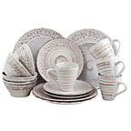 Elama Malibu Sands 16-Piece Embossed Stoneware Dinnerware Set – White Sand Coastal (Service for 4)