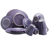Stoneware Dinnerware Set for 4, 16 Piece with Mugs, Embossed Lavender Plates and Bowls, Elama Lilac Fields