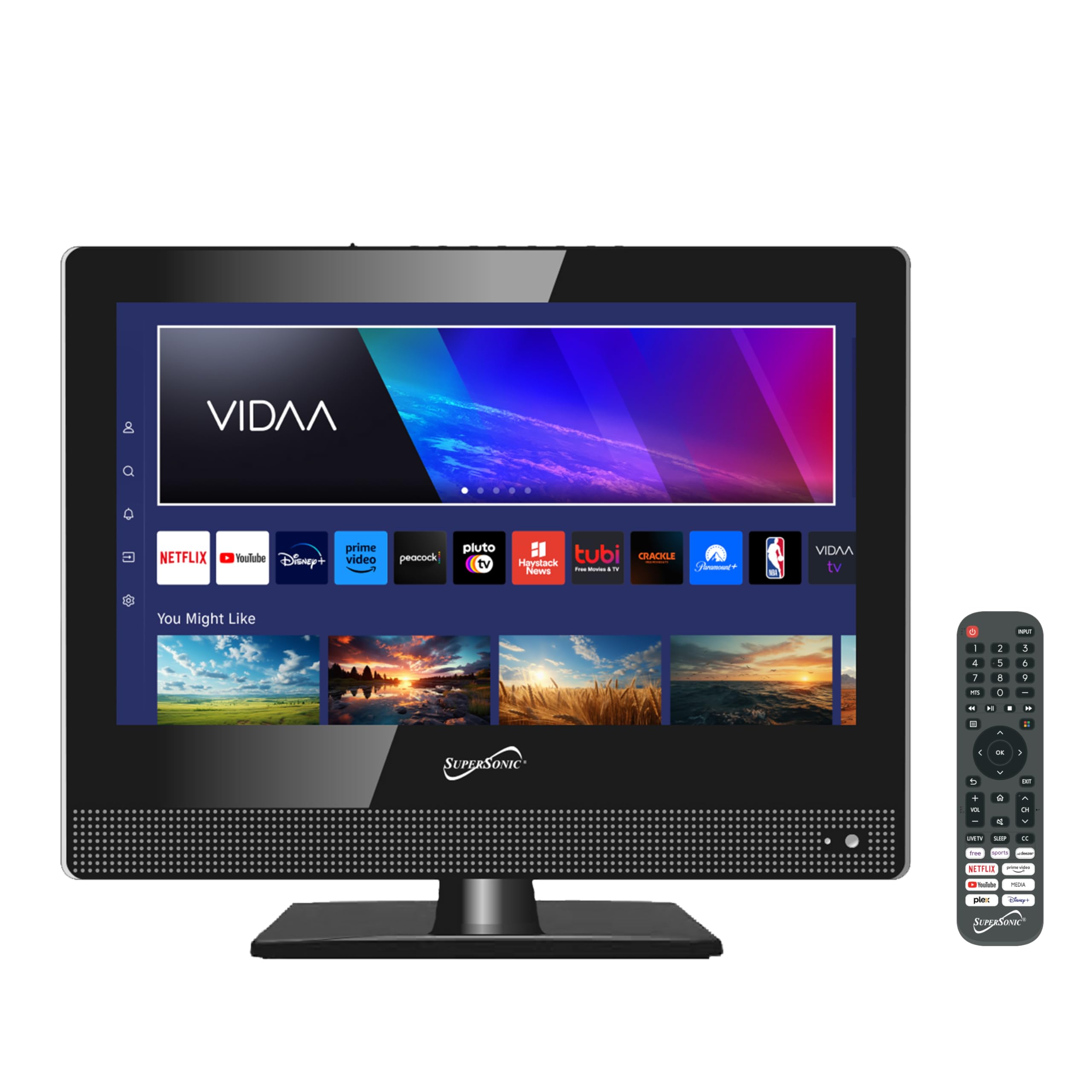 SuperSonic 15.6-inch black 1080p LED smart TV with 12V car adapter