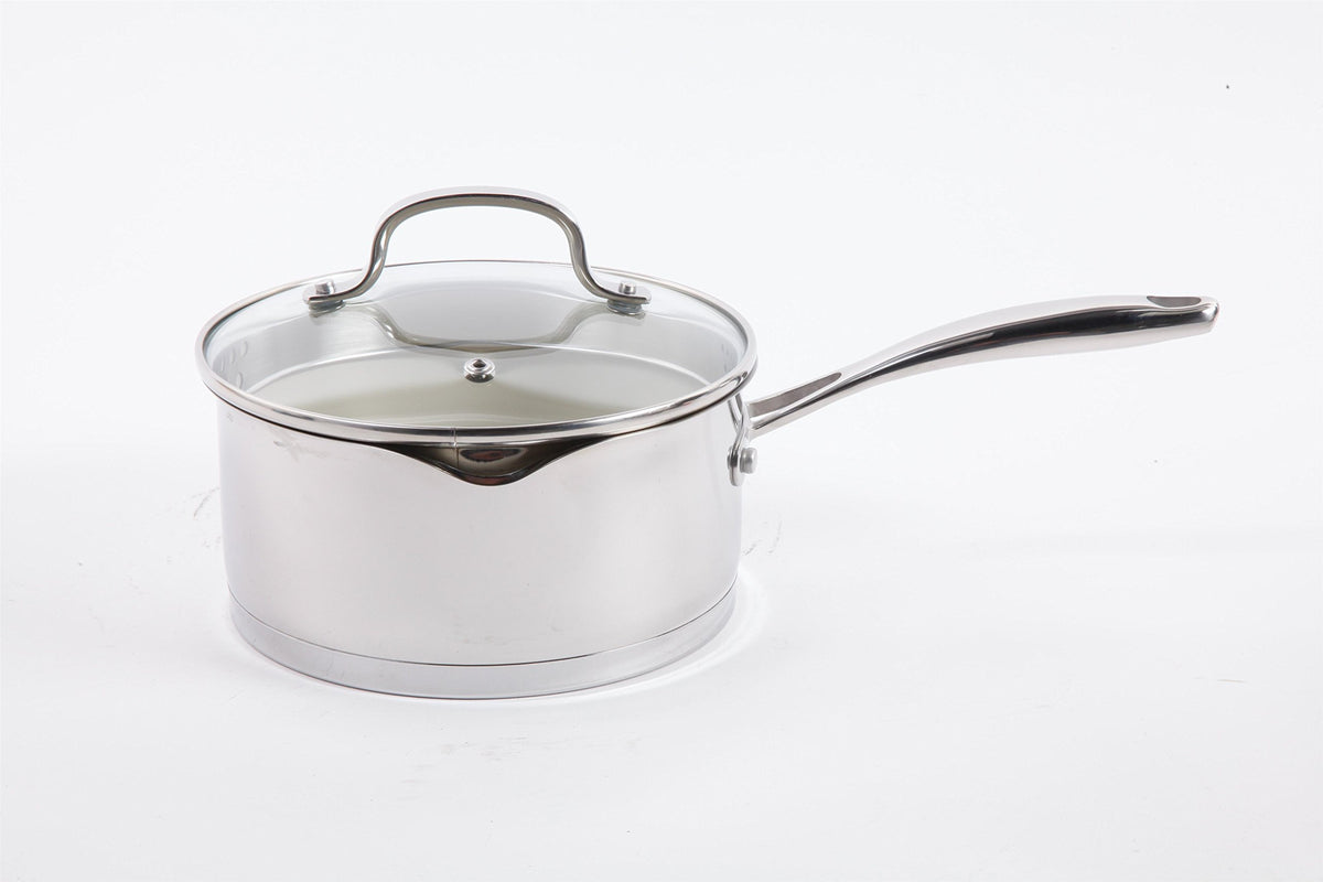 Gibson Cuisine Gleaming 7-Piece Stainless Steel Cookware Set with Ceramic Nonstick Interior