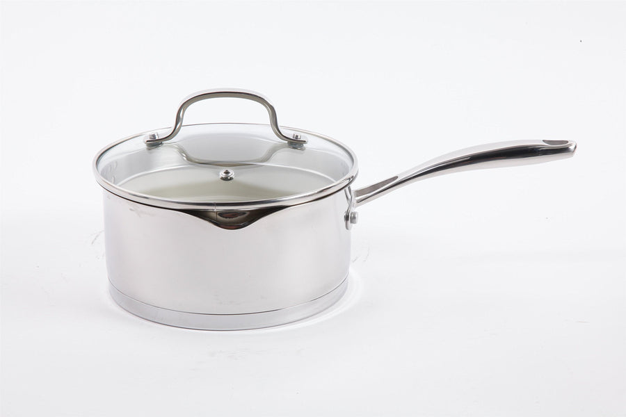 Gibson Cuisine Gleaming 7-Piece Stainless Steel Cookware Set with Ceramic Nonstick Interior