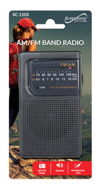 Supersonic SC-1105 AM/FM Pocket Radio with Earphone Jack, Black