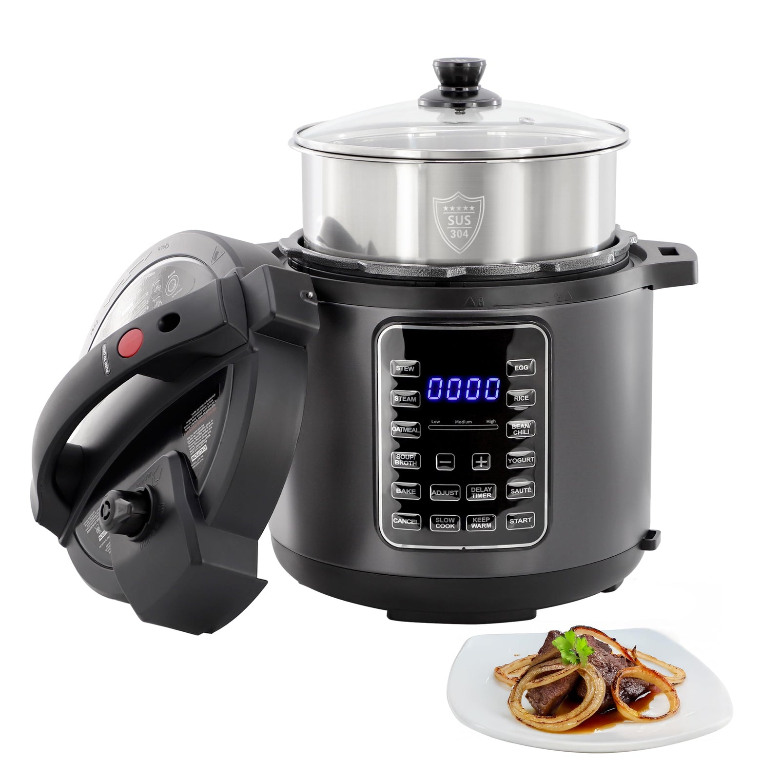 MegaChef 6-Quart 11-in-1 Electric Pressure Cooker & Multi-Cooker with Stainless Steel Crock