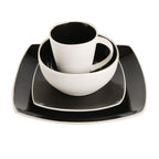 Gibson Soho Lounge Square 16-Piece Reactive Glaze Stoneware Dinnerware Set – Black & White Modern Service for 4