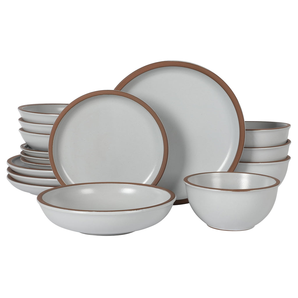 Gibson Elite Lagos 16-Piece Coupe Stoneware Dinnerware Set – Light Grey Matte Service for 4