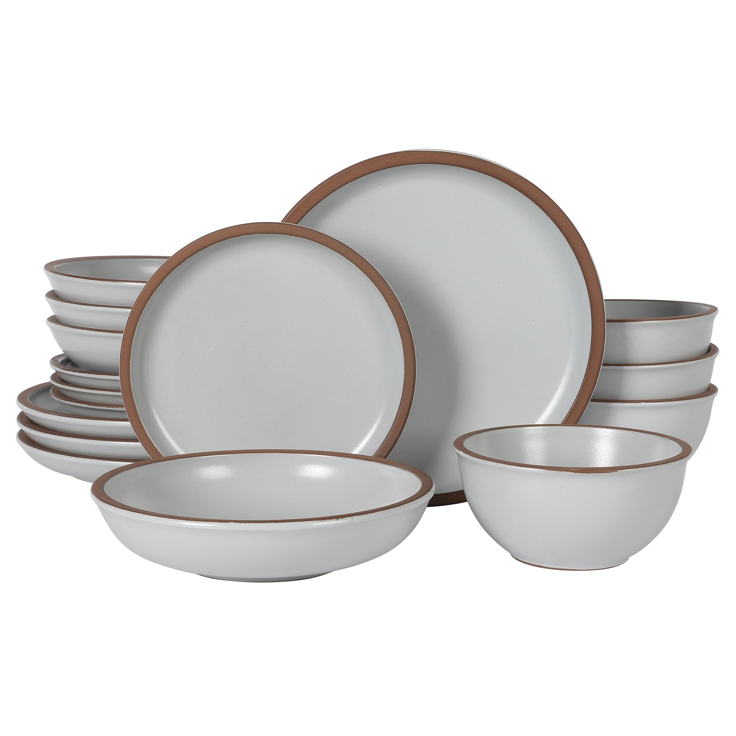 Gibson Elite Lagos 16-Piece Coupe Stoneware Dinnerware Set – Light Grey Matte Service for 4