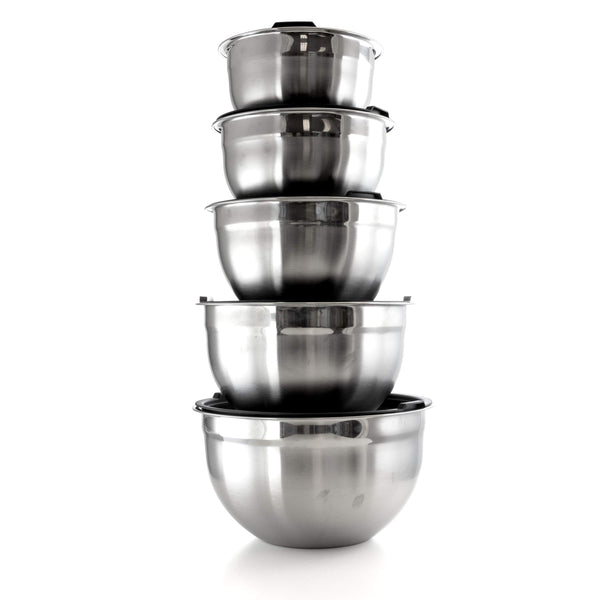 Stainless Steel Mixing Bowls with Lids, 5-Piece Stackable Set, 1.5 to 6 Qt, by MegaChef