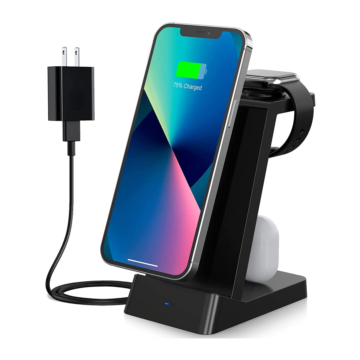 3-in-1 Charging Station with 15W Wireless Phone Pad, Earbud Pad & Watch Stand, Black, Trexonic