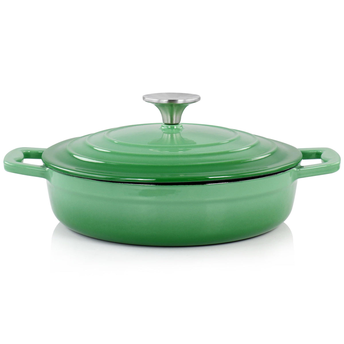 MegaChef 2-Quart Enameled Cast Iron Braiser with Lid, Green