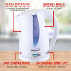 Brentwood 1.7 Liter 1100W Cordless Electric Kettle with Stainless Heating Element, White