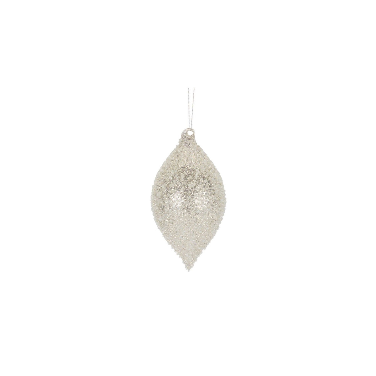 Silver Beaded Glass Christmas Ornaments, close-up of one design showing finish and detail