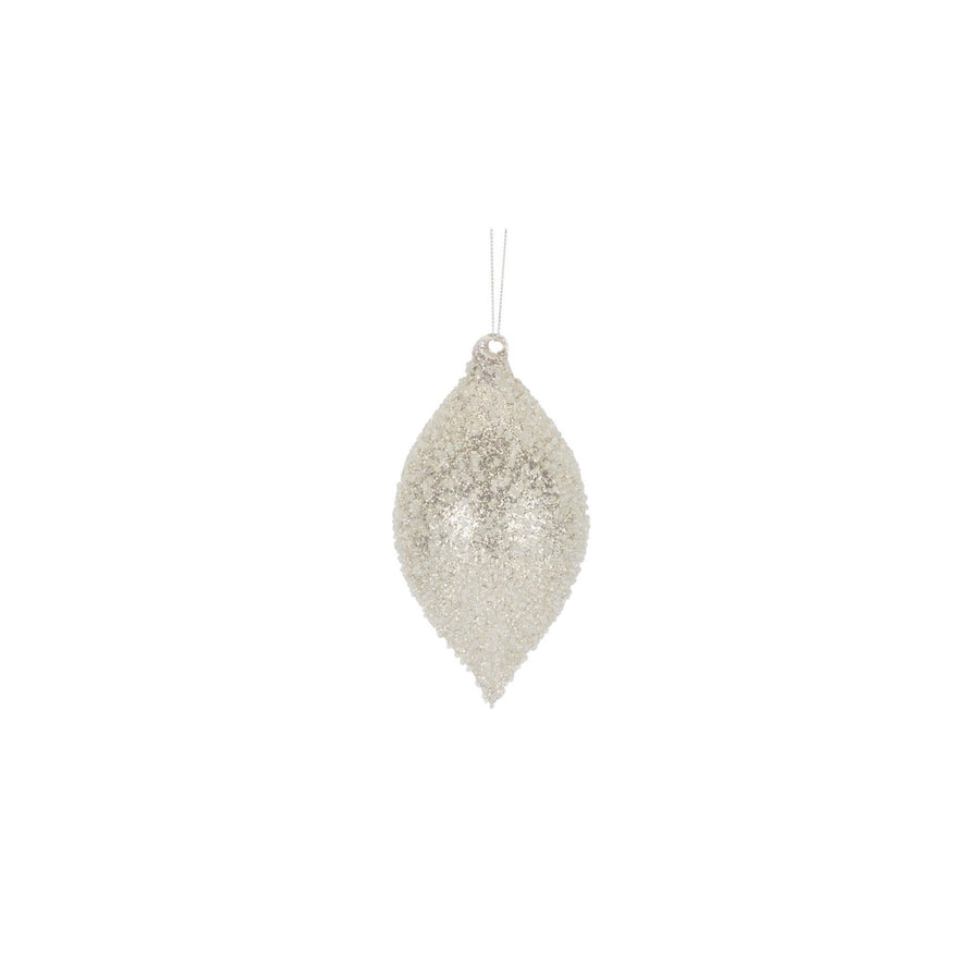 Silver Beaded Glass Christmas Ornaments, close-up of one design showing finish and detail