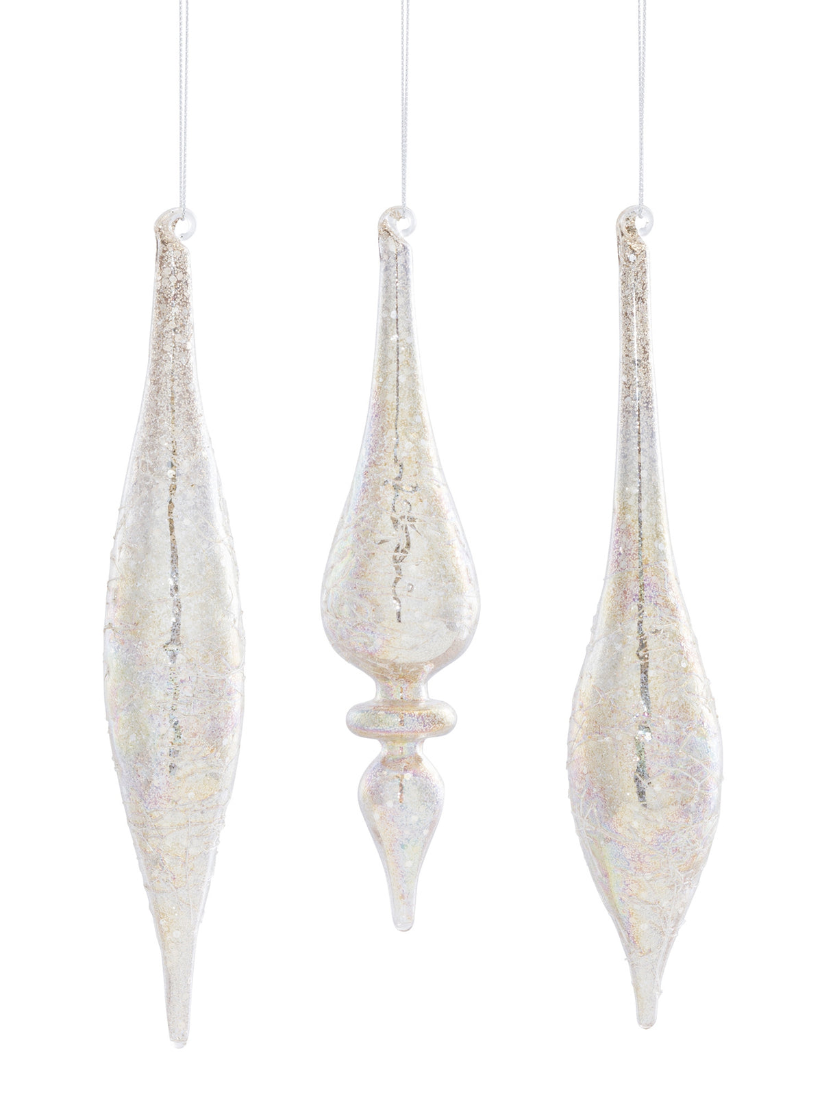 Champagne Jeweled Glass Drop Finial Christmas Ornaments, additional view, Christmas ornament