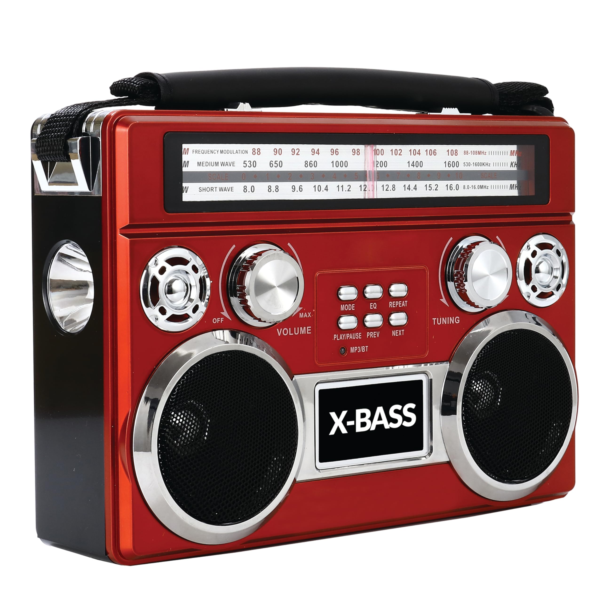 SuperSonic SC-1097BT 3-Band AM/FM/SW Bluetooth Radio with Flashlight - Red