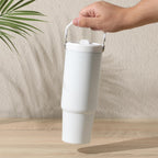 Gibson Home Marina 29 oz Stainless Steel Thermal Tumbler – White with Top Handle & Folding Straw