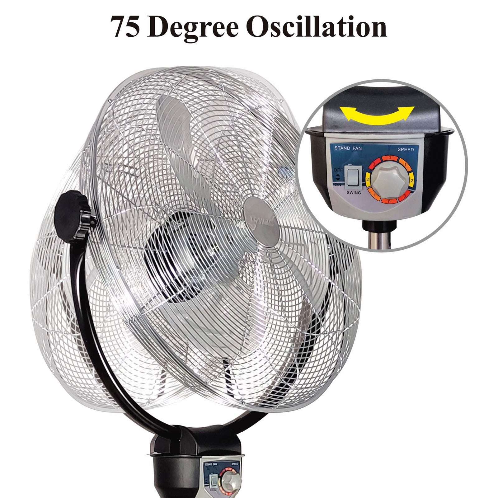 Optimus F-4205 20-Inch 3-Speed Industrial-Grade High-Velocity Oscillating Stand Fan, Chrome Grill