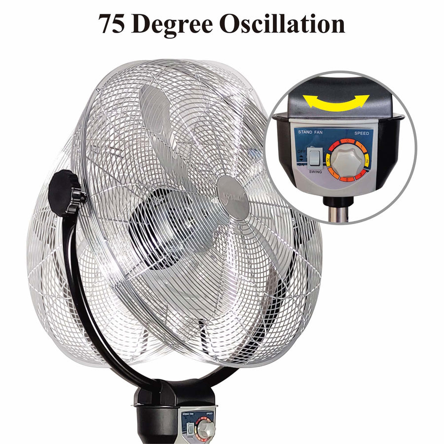 Optimus F-4205 20-Inch 3-Speed Industrial-Grade High-Velocity Oscillating Stand Fan, Chrome Grill