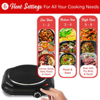 Brentwood TS-331BK 1100W Single Cast Iron Burner Hot Plate - Black, 6.5-Inch Plate with Temperature Control, Works with Any Cookware
