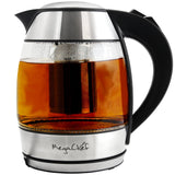 Megachef 1.8L Glass Electric Tea Kettle with Removable Tea Infuser, Cordless Borosilicate Kettle with Auto Shut-Off
