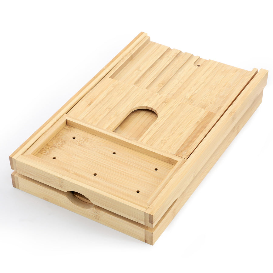 Elama Expandable Bamboo Bath Tray, Adjustable Bathtub Caddy with Book and Tablet Holder, Wine Glass Slot and Spa Accessory Compartments
