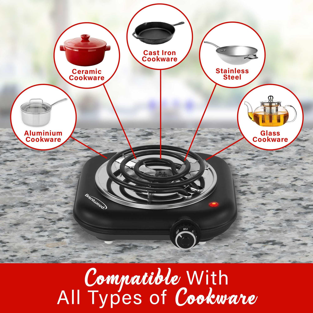 Brentwood 1100-Watt Single Coiled Countertop Electric Burner, Black
