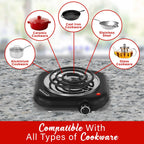 Brentwood 1100-Watt Single Coiled Countertop Electric Burner, Black