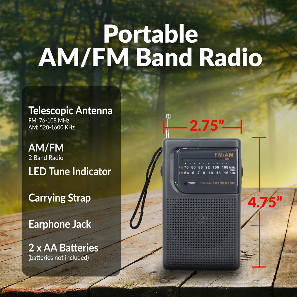 Supersonic SC-1105 AM/FM Pocket Radio with Earphone Jack, Black