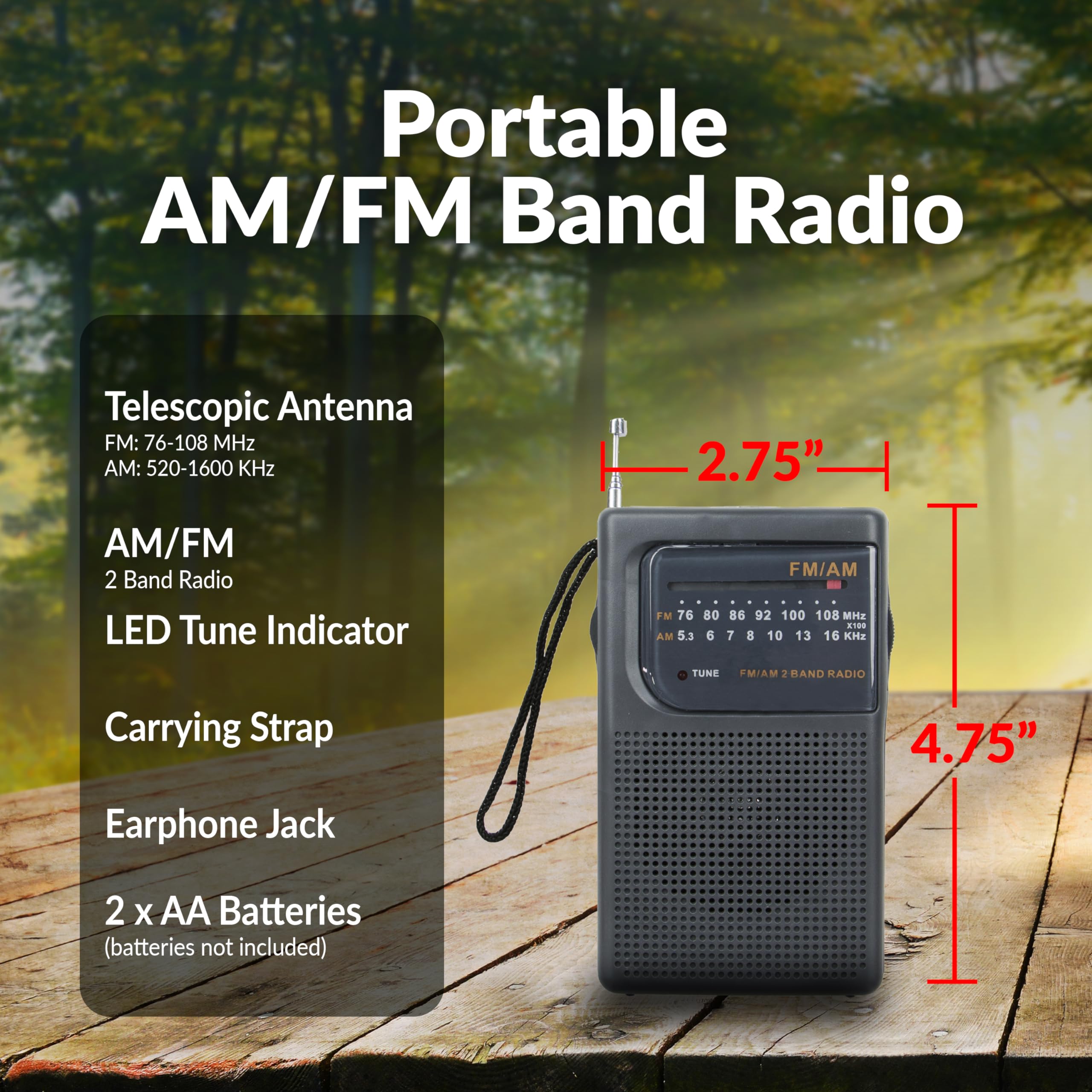 Supersonic SC-1105 AM/FM Pocket Radio with Earphone Jack, Black