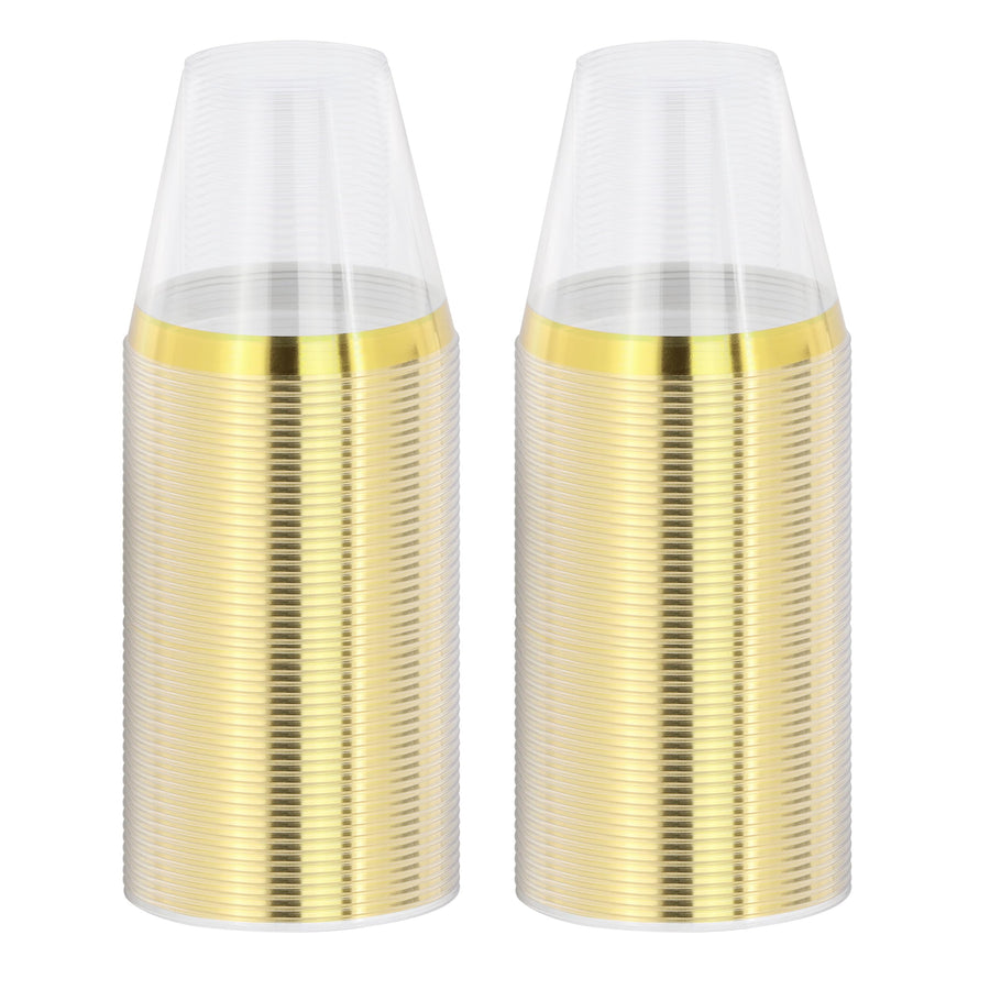 Elama ELP-100-G 100-Piece 9 oz Disposable Plastic Party Cups, Clear with Gold Rim, BPA-Free, 3 x 3 x 4 in