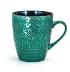 Elama Sea Foam Mozaic 16-Piece Round Stoneware Dinnerware Set – Sea Green with Embossed Mandala Texture, Service for 4
