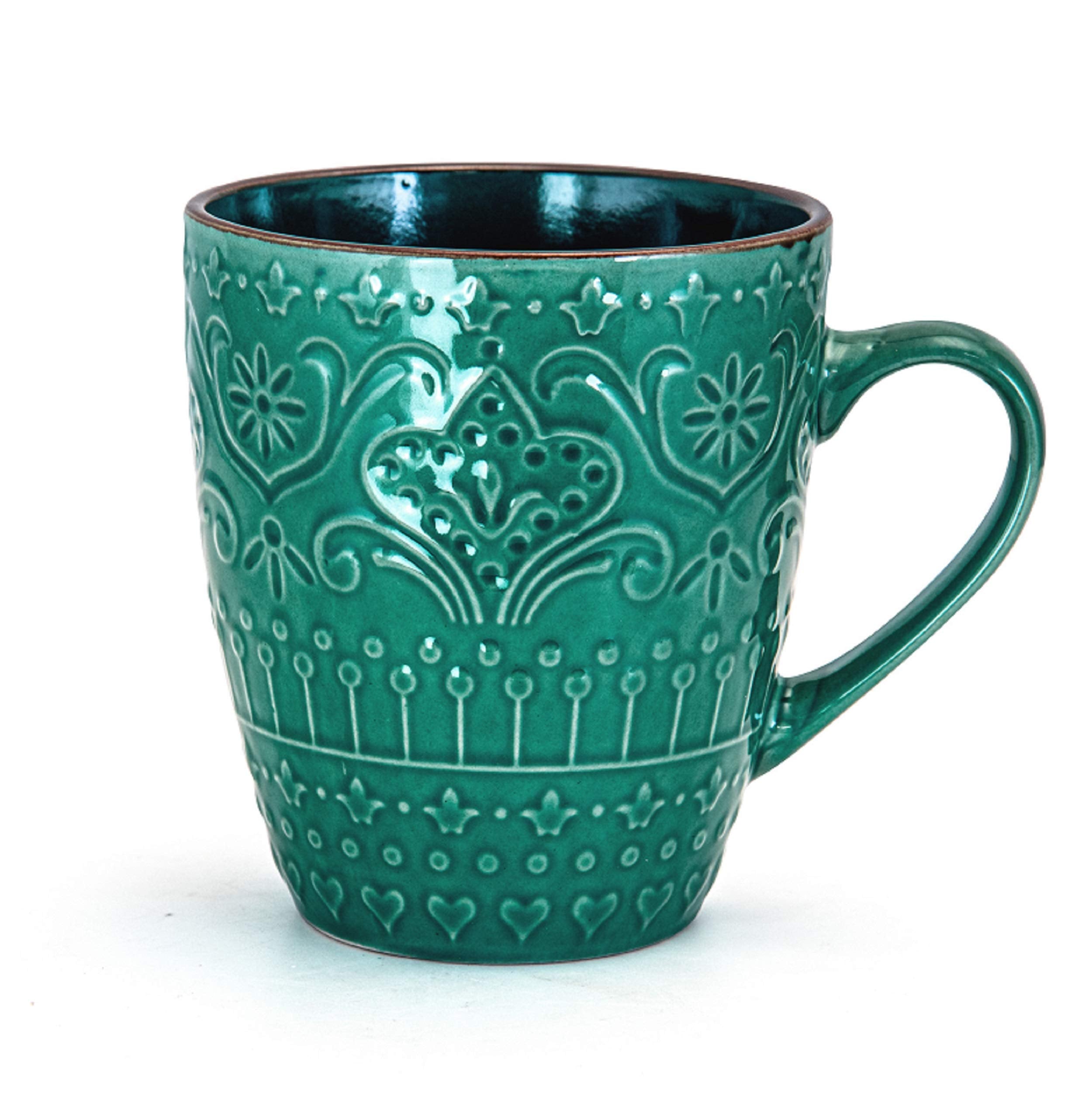 Elama Sea Foam Mozaic 16-Piece Round Stoneware Dinnerware Set – Sea Green with Embossed Mandala Texture, Service for 4