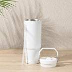Gibson Home Marina 29 oz Stainless Steel Thermal Tumbler – White with Top Handle & Folding Straw