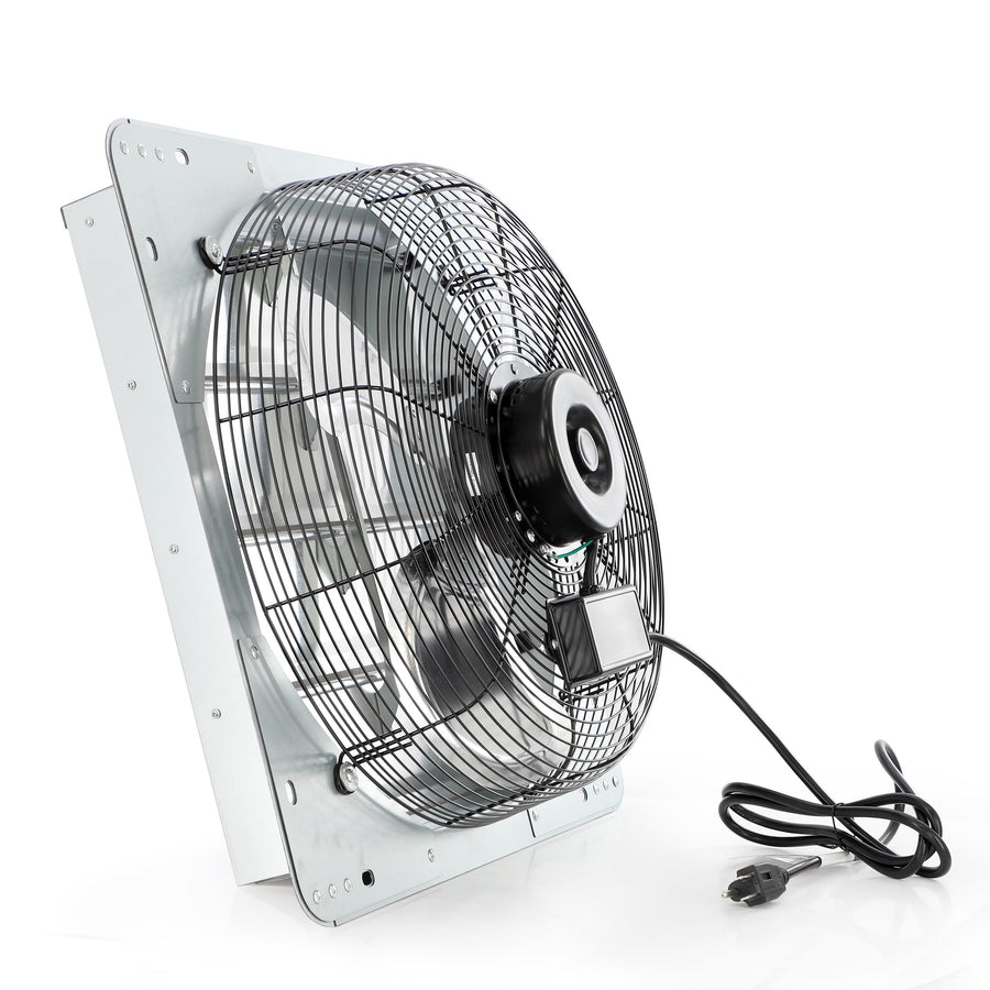 Vie Air 18 Inch Aluminum Shutter Exhaust Fan with Power Cord, 2,450 CFM Wall-Mount Ventilation, Silver