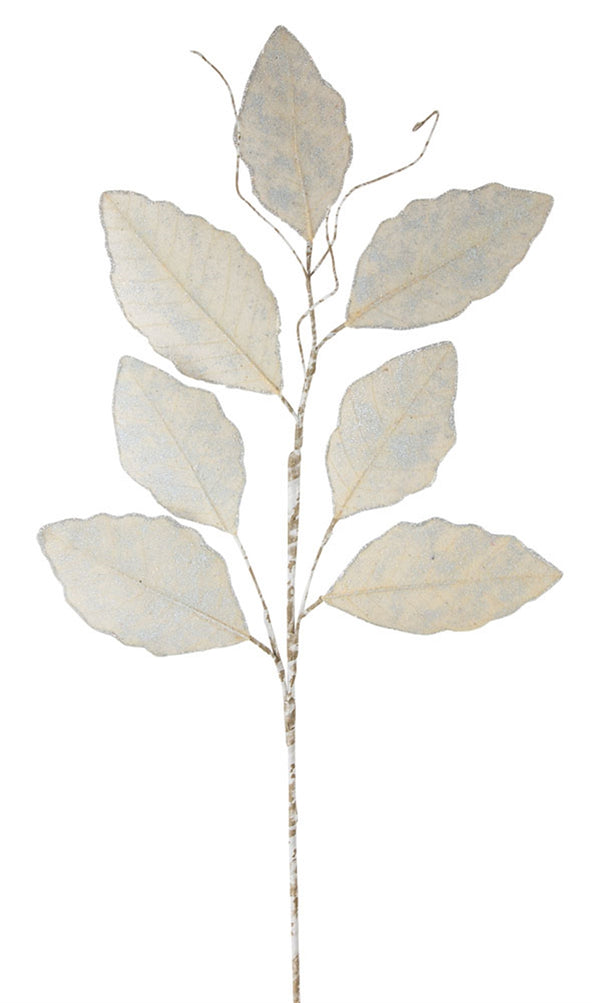 Silver magnolia leaf Christmas spray with twig accents, 31.5 inches tall