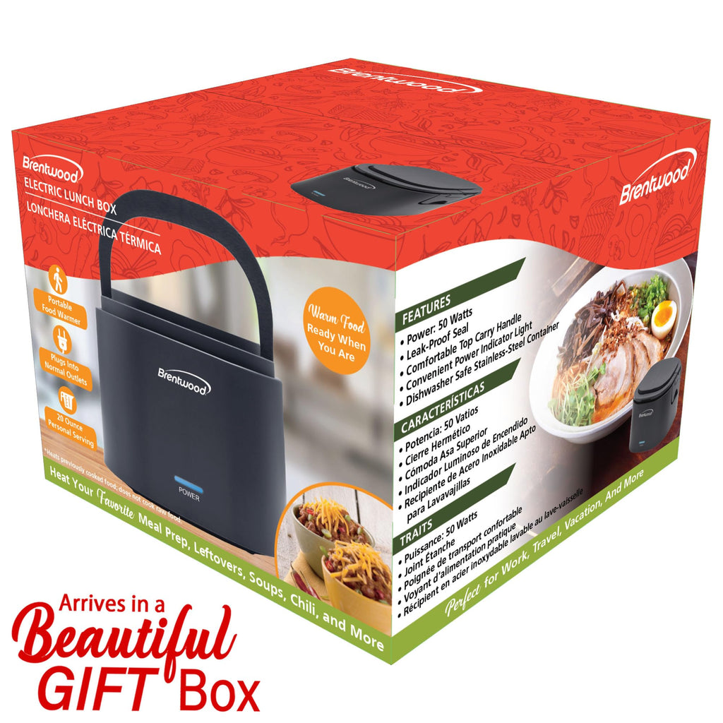 Brentwood ELB-600BL 0.6L Portable Leakproof Electric Heated Lunch Box with Stainless Container - Blue
